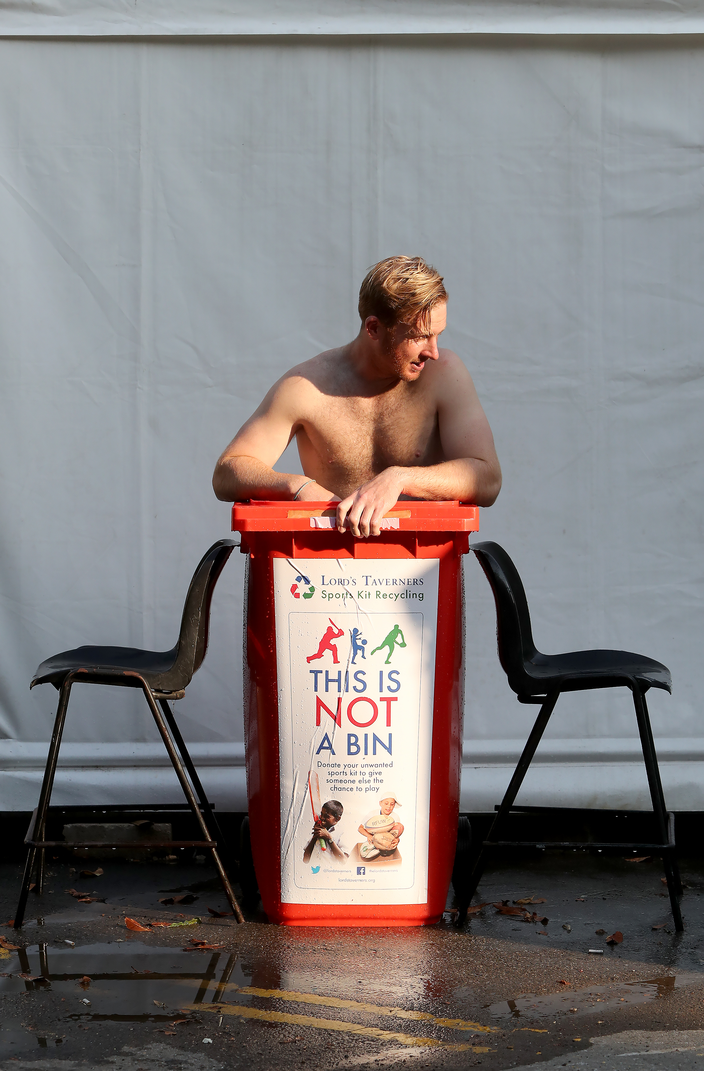 Simon Harmer of Essex endures an ice bath following Essex vs Surrey in the Bob Willis Trophy at The Cloudfm County Ground on 9 August.